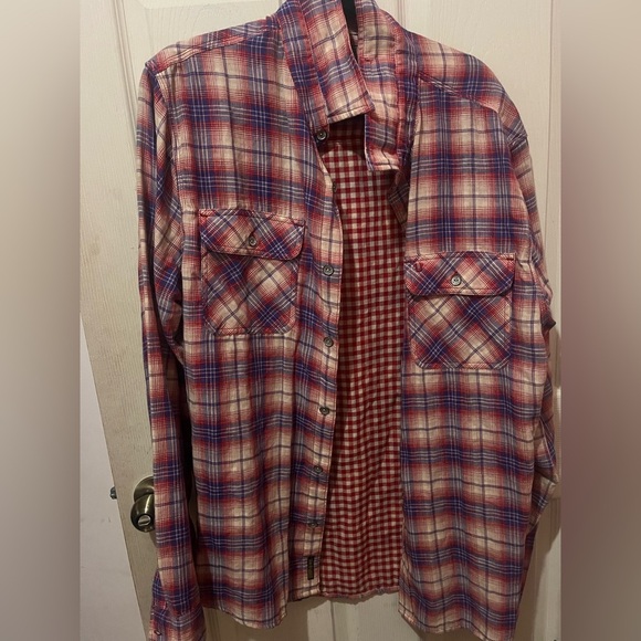 True Religion Plaid Button Down Shirt Casual Red Cream Lined mens  Unisex 3XL - Picture 1 of 5